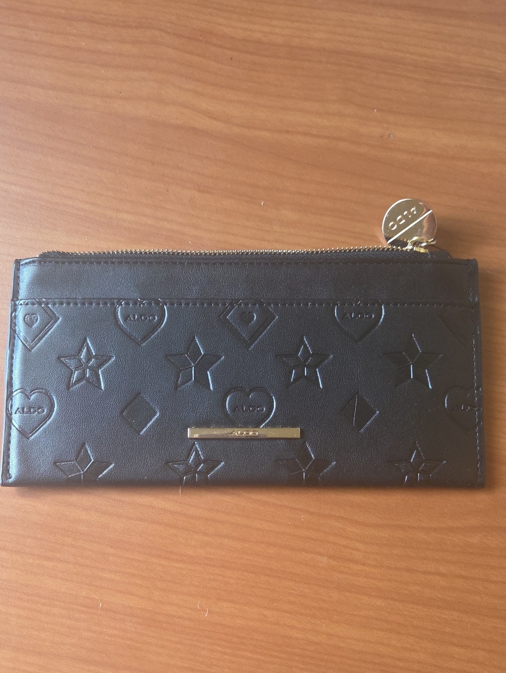 Aldo Black Zip Pouch with Gold Hardware